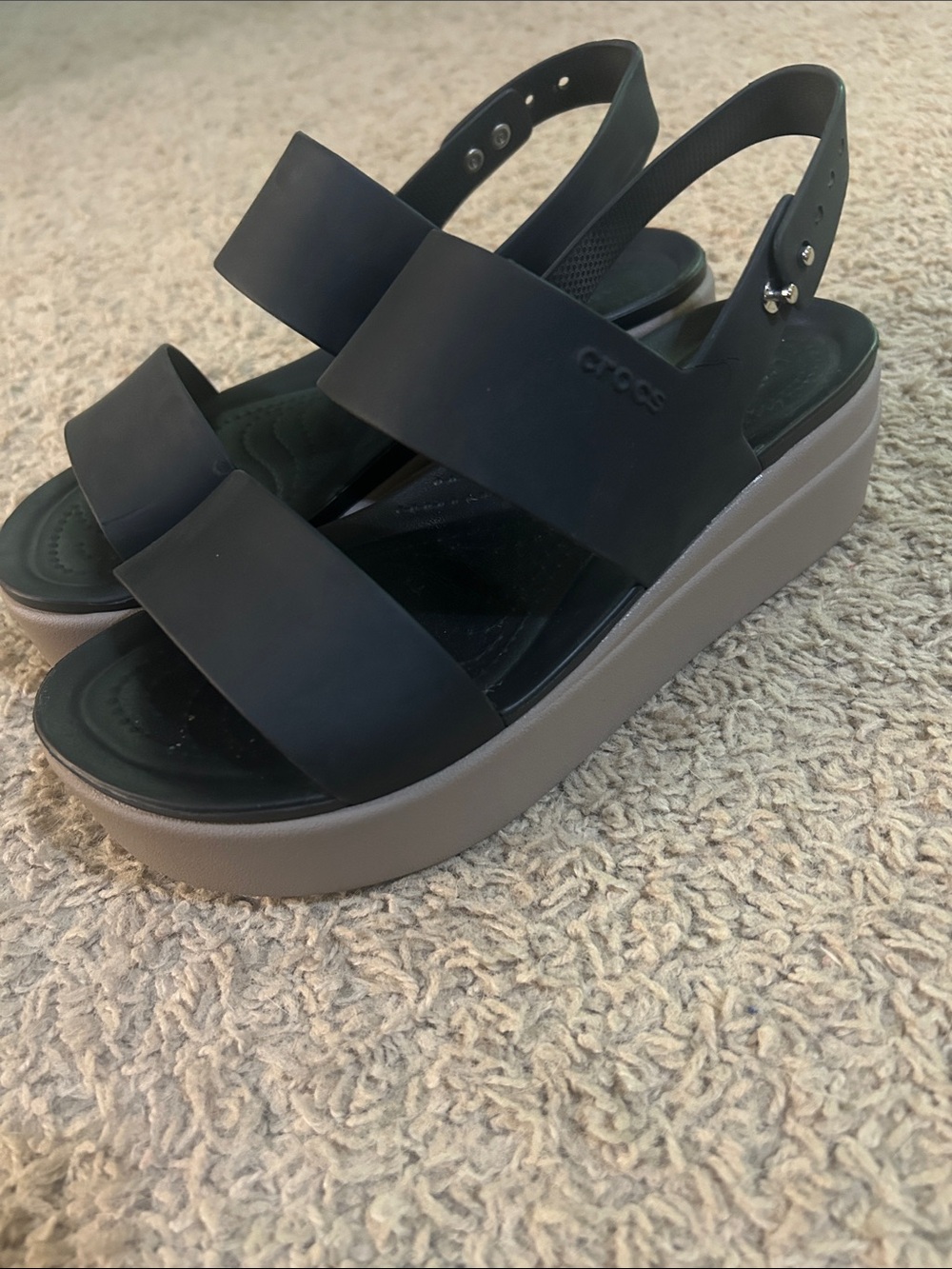 CROCS Women's Black Platform Sandal with Taupe Platform